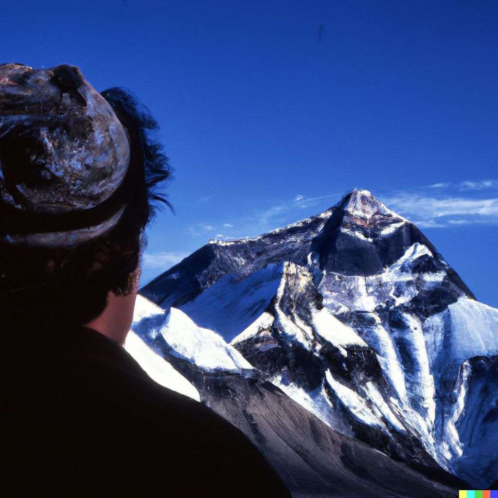 someone gazing at Mount Everest, photograph, Kodachrome
